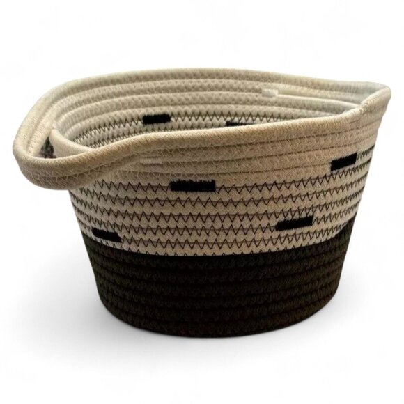 Woven Cotton Rope Storage Basket With Black & White Zigzag Design Sturdy Handles - Picture 3 of 3